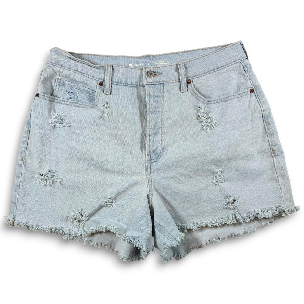 Old Navy Curvy Sky-Hi‎ Straight Distressed Denim Shorts Light Wash Size 14